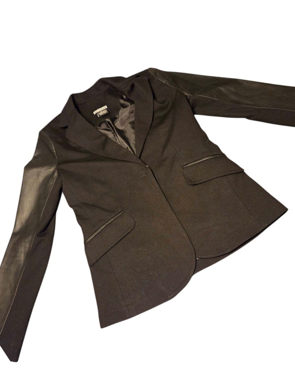 My Tribe Faux Leatherette Accent Career Suit Jacket Blazer sz M